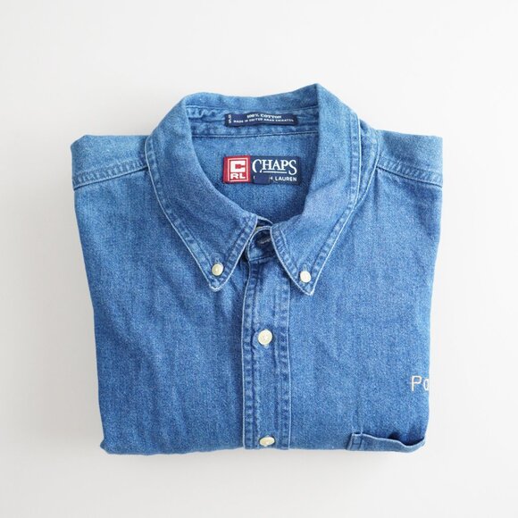 Vintage Chaps Ralph Lauren Denim Button Down Shirt Long Sleeve Mens Size XL - Picture 14 of 14